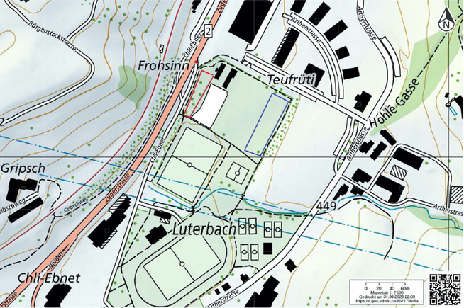 Le rouge marque le nouveau parc pour chiens, le bleu marque l'ancienne zone.